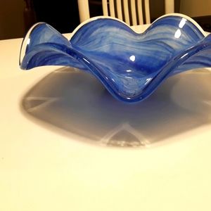 Blue wavy glass bowl
